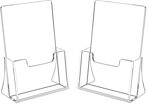 HIIMIEI Brochure Holder 8.5 x 5.5 inches, Acrylic Flyer Holder with 2 Pack, Plastic Stands for Displaying Magazines, Pamphlets, Literature, Brochures, Booklets, Menu