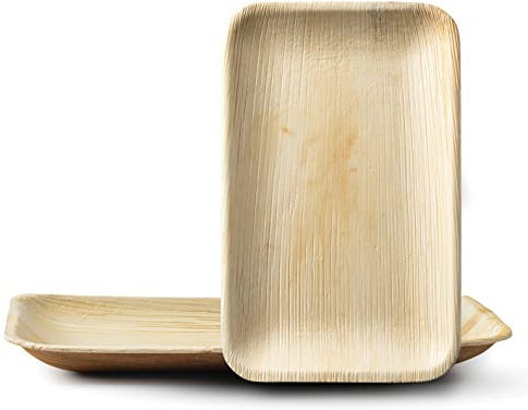 Decorline Lot de 40 plateaux jetables en feuille de palmier - 23 cm x 15 cm - Vaisselle de fête compostable et biodégradable - Vaisselle de palmier jetable pour les sauces de nourriture des doigts
