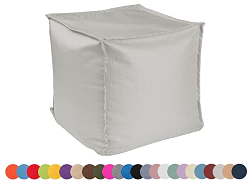chilly pilley Sitzsack Sitzhocker mit EPS-Perlen Füllung 40x40x40cm Fußhocker Sitz-Pouf für Kinder und Erwachsene (Silber)