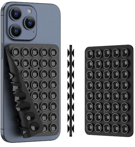 Soporte de Silicona de Doble Cara con Ventosa para teléfono, Accesorio de Silicona para iPhone y Android, Soporte para teléfono de Ducha con Espejo Manos Libres, Videos de TikTok y Selfies (Negro, 1