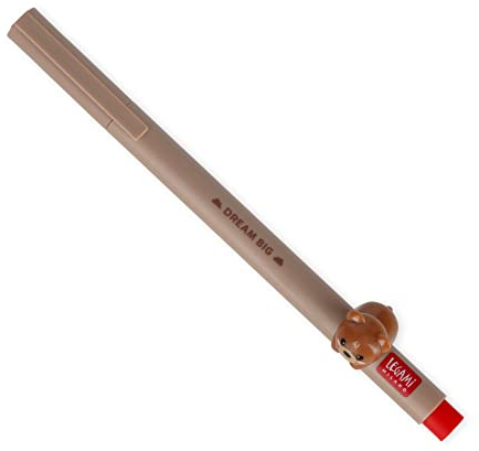 Legami - Bolígrafo de gel con animal decorativo - Lovely Friends, tema Teddy Bear, evitar rodar, tinta roja, animal extraíble y recombinable, punta de 0,5 mm