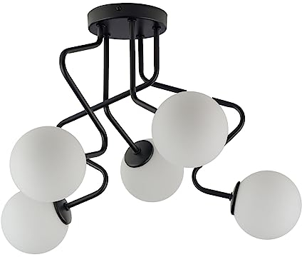 Licht-Erlebnisse Schwarze Deckenleuchte MAIPPE Mehrflammig G9 Glaskugeln Metall geschwungene Deckenlampe Schlafzimmer
