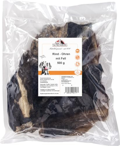 Tackenberg - Rinderohren mit Fell und Ohrmuschel getrocknet für Hunde - 500g - Premiumqualität von Tackenberg