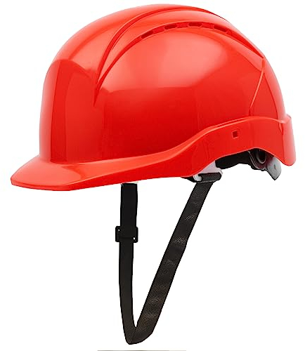 GUARD 5 - Bauhelm mit Drehradsystem für stufenweise Größenregulierung - DIN EN 397 - Verstellbarer Kinnriemen für optimalen Sitz, 6-Punkt-Gurtband - Baustellenhelm Rot
