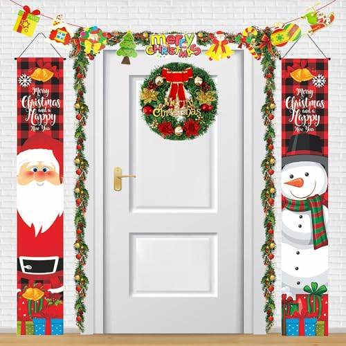 DTYGUIXE 2 Stücke Frohe Weihnachten Banner 180*30cm - Hängende Weihnachtsbanner Mit Couplet für Terrassen, Veranden, Haustür, Fenstern, Gärten