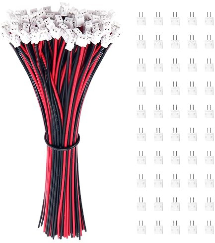 Lyeteung 50 Sets JST 1.5 ZH 2 Pin Steckverbinder, Mini Micro JST 1.5 mm 2-Poliger Stecker mit 150mm 26AWG Kabel & Female (Rot Schwarz)