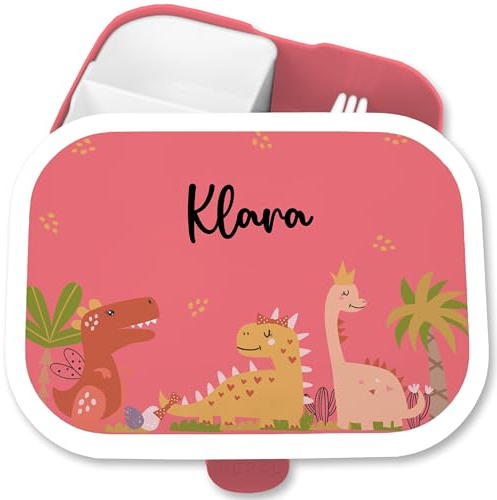 Brotdose Kinder Campus für Mepal - Dinos Dinosaurier Dino Dinosaurus - 750 ml - Rosa - kindergarten vesperbox t-rex lunchbox saurier schulkinder geschenke faechern ideen zur einschulung junge