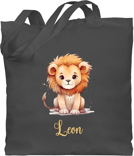 Baumwolltasche - Süßer Löwe mit Name personalisiert I Löwen Geschenk I Zootiere I König der Tiere I Leu - Unisize - Dunkelgrau - wechselsachen beutel kita personalisierte tasche kindergarten