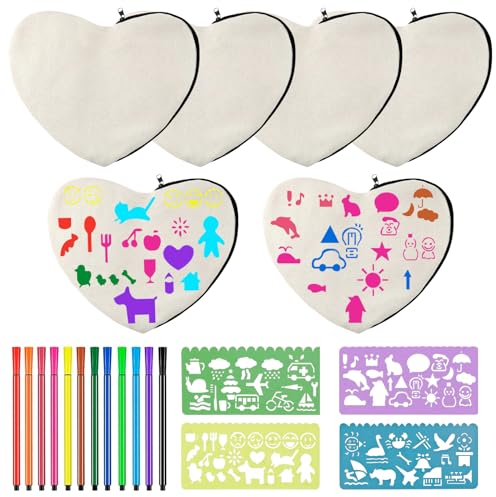 DOWNDRIFT Stoffbeutel zum Bemalen 6 Stück DIY Blanko Stoffbeutel Stofftaschen zum Bemalen Kindergeburtstag Basteln Federmäppchen zum Bemalen Kinder für Aufbewahrung Schule Arbeit Reisen-74 Formen