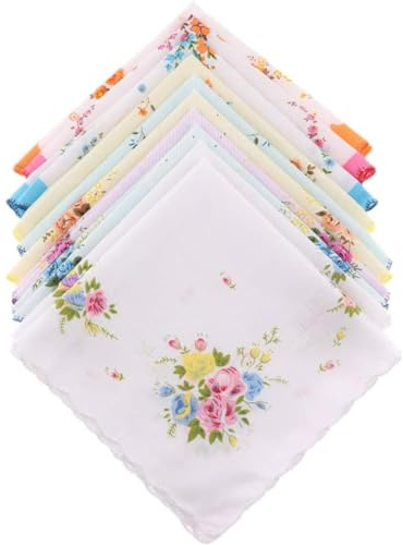 10pcs Baumwolle Stickerei Ladies 'Vintage Blumen -Spitzen -Taschentücher, Frauen Vintage Blumendruck Baumwolltaschentuch Hanky Bulk Set für Hochzeitsfeier