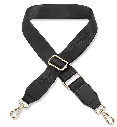 Schultergurt für Handtasche Laptoptasche - Schwarz [Metallfarbe: Gold] - Länge verstellbar 89-142 cm - Breite 3,8 cm - Ersatz Gurt Band Schulterriemen Strap Umhängegurt für Laptoptasche