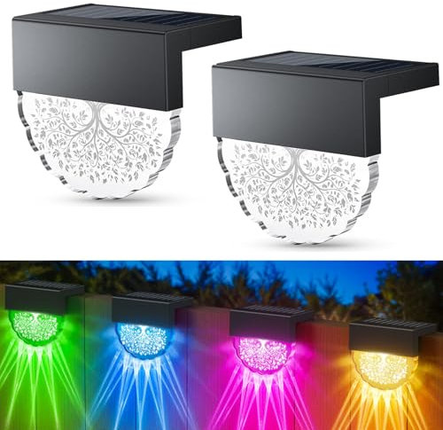 RECHOO Solarlampen für Außen Garten, 2 Stück Solarleuchten für Außen mit Warmweiß/Farbwechseln/Feste Farbe Modi, IP65 Wasserdicht Zaunbeleuchtung Solar für Balkon Deko, Garten, Zaun, Treppen, Wand