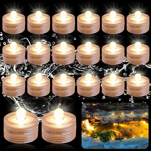mizikuu 20 Pezzi LED Sommergibili Luci per Piscina, Mini Luci LED Impermeabile Luci Subacquee piccola luce a candela a LED per Stagno, Vaso, Vasca da Bagno, Acquario, Decorazione