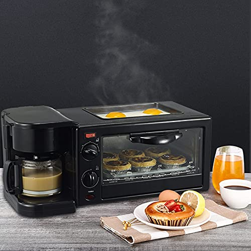 Máquina de desayuno Plancha multifuncional con tapa de vidrio Estación central de desayuno 3 en 1, cafetera para 4 tazas Horno tostador Plancha Máquina de desayuno multifunción Horno tostador con tie