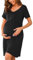 Bresdk Chemise de Nuit de Maternité à Boutons pour Femmes Vêtements de Nuit à Manches Courtes Hôpital d'allaitement, Bouton - Noir, M