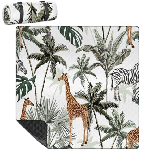 Mularoka Giraffe Zebra Picknickdecken wasserdicht sanddichte faltbare Stranddecke 200 cm x 200 cm extra große tragbare waschbare Outdoor-Matte für Campingpark Gras Wandern Reisen