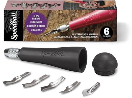 Speedball Linoleumschneider-Set Sortiment #1 – Linolschnitt-Schnitzwerkzeuge für Blockdruck, schwarz, inklusive 5 Klingen