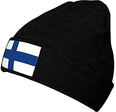 Strickmütze mit finnischer Flagge, Wintermütze für Damen und Herren, gestrickte Totenkopfmütze mit Bündchen, Acryl-Beanie für den Alltag