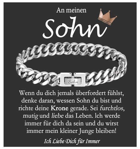 FAOMZQ Armband für Sohn, Kubanische Armband mit Gravur Geschenk für Meinen Sohn, Sohn Geschenke von Mama und Papa zum Geburtstag Abschluss Einschulung Weihnachten