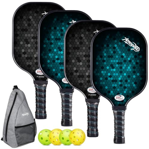 Amoswiz Pickleball Paddle Set of 4 with Balls, USAPA Approved