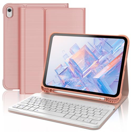 FOGARI iPad 10th/A16 11th Generation Keyboard Case, iPad 10.9/11 inch Keyboard Case 2022/2025, UK Layout Detachable Wireless Keyboard, Pink
