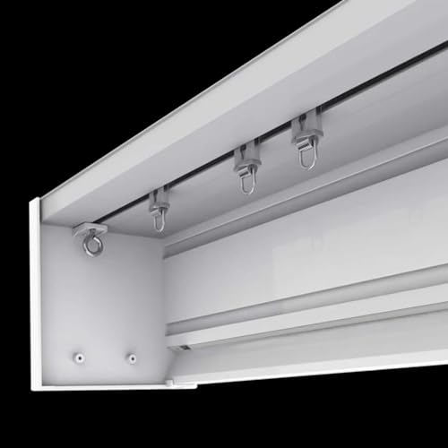 Vorhangschiene Weißer Vorhangbesatz mit Einzelschiene, Vorhangkastenpaneel 12 x 12 cm, Wandmontierte Vorhangstangen mit Halterungen, Wohnzimmer-Vorhangstange(700cm/23ft)