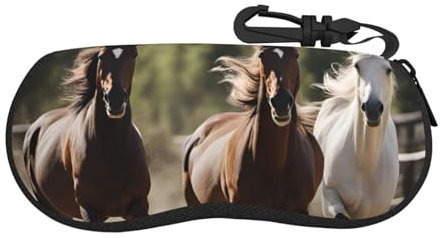 SDFHU Brillenetui mit drei laufenden Pferden, vielseitig einsetzbar, Brillenetui, Sonnenbrille, Hartschale, weiche Brillenetuis, Schwarz, Einheitsgröße