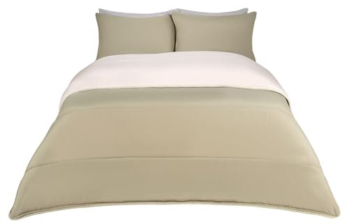 OHS Coverless Double 10.5 Tog Duvets, Reversible Travel Duvet Double Washable Coverless Duvet Summer Camping Duvets Soft Warm Comfy Bedding with Pillowcase, Sage/Natural