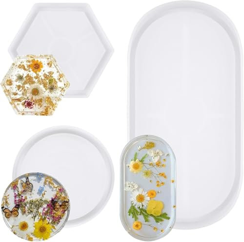 Silikonformen Gießformen, Silikonform Ovales Tablett, Silikonform Untersetzer Rund, Gießform Tablett, Silikonformen Epoxidharz, Epoxid Formen für DIY Teetablett, Kunsthandwerk,Obsttablett, 3 Stück