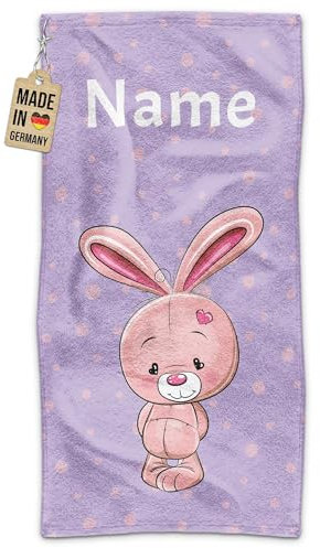 PR Print Royal Kinder-Handtuch mit Name personalisiert - Hase - Geschenk für Jungen & Mädchen, Tier Geschenke, Kindertag, Schwimmunterricht | Handtuch Personalisieren 100 x 50 cm