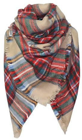 Generisch Schal Schwarz Cabrio Kopfbedeckung Damen Schal Damen-Winter-bunter karierter warmer weicher Schal-Schal-Imitat-Schal Schwarzer Loopschal Damen Schal Rot Damen Schal (Red, A)