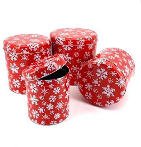 heimtexland ® 4er Set Gebäckdosen Keksdose Vorratsdose Weihnachten Plätzchen Geschenkbox Lebensmittel Metalldosen Typ658 Krisalle rot