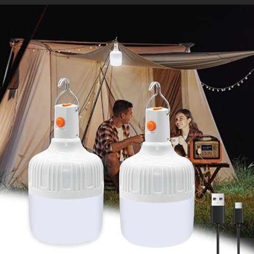 LIAISIMI LED Camping Light, USB rechargeable Camping Light, 3 modes d'éclairage luminosité Camping pêche randonnée portable lanterne extérieure panne de courant d'urgence (2 Pack)
