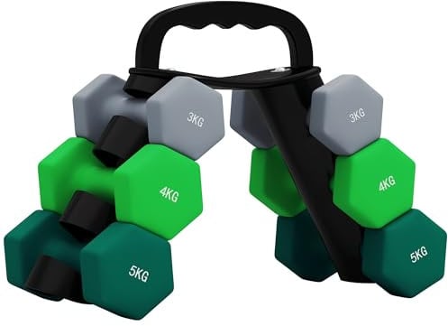 SPORTNOW Hanteln Set 6 Kurzhanteln mit Klappbarem Hantelständer, 2 x 1kg, 2 x 3kg, 2 x 5kg Hexagon-Hanteln, Kugelhantel für Fitness, Gymnastik, Zuhause
