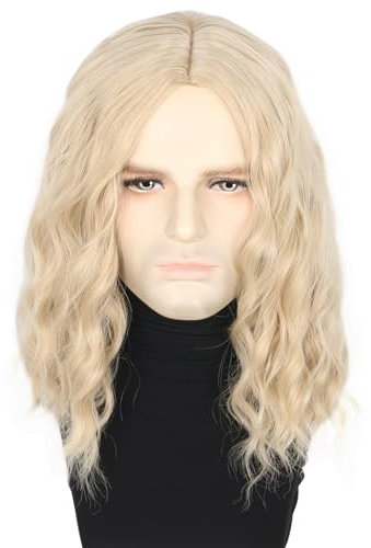 Topcosplay Perücke Schwarz Herren Lang Gewellt Männer Perücke Cosplay Perücke Fasching für Halloween Kostüm (Blond)