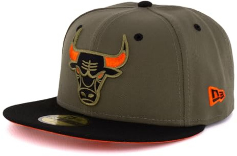 New Era Cap 59FIFTY Herren Basecap NBA Limited Edition (Chicago Bulls, Oliv/schwarz/orange, 7 5/8)