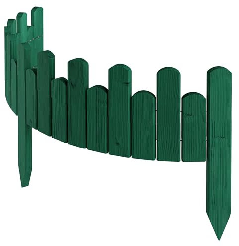 Floranica Beeteinfassung Rasenkante Höhe 15 cm Grün 100 cm lang Flexibler Gartenzaun Holz Rollzaun Steckzaun Holzzaun Palisade Mähkante Rollborder