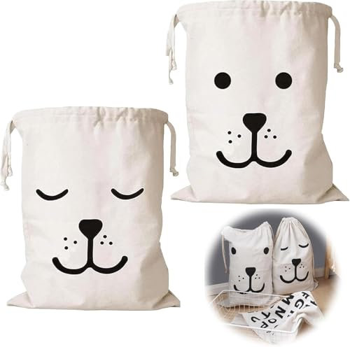 OCCOUMR 2 Stück Wäschesack aus Baumwolle mit praktischem Kordelzug, ideal für Reisen oder zur Aufbewahrung von Schmutzwäsche, Waschbar in der Maschine und wiederverwendbar, 60 x 50 cm