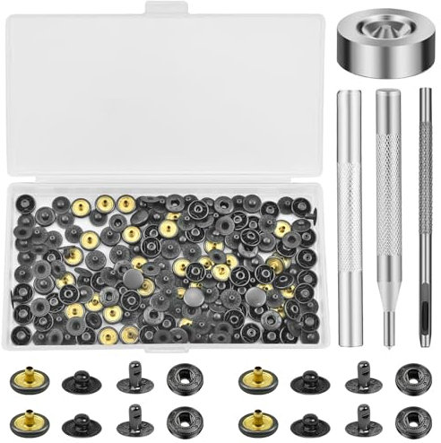 Druckknöpfe Ohne Nähen Set - 50 Sets10 mm Druckknöpfe mit Zange Set mit 4-teiligem nstallationswerkzeug, Leder-Nieten-Druckknöpfe zum Nähen von Kleidung, Taschen, und Heimwerkerarbeiten(Schwarz)