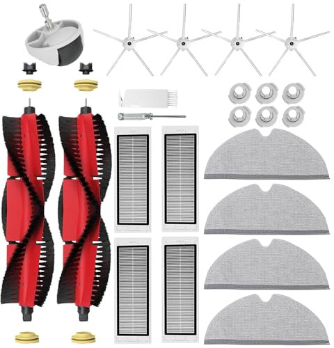 BaBuzom Accessoires de Rechange pour Xiaomi Roborock S5 Max S6 MaxV S6 Pure S6 Max S50 S51 S55 S5 S60 S65 S6, 2 Brosse Principale, 4 Filtres HEPA, 4 Brosse Latérale, 4 Serpillière, 1 Roue