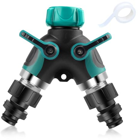 CPENG 2 Wege Verteiler Wasser 3/4 Zoll, Y Wasserverteiler 2fach mit individuellem Absperrhähnen, Gartenschlauch Verteiler aus Zinklegierung für Gartenschlauch