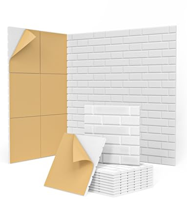 Kuchoow Akustikplatten Selbstklebend Schallabsorber Wand, 12 Stück Französisches Ziegel Paneele Schall Dämmung Wandpaneele für Büro, Studio, Akustische Behandlung Wanddekoration 30x30x0,9cm Weiß