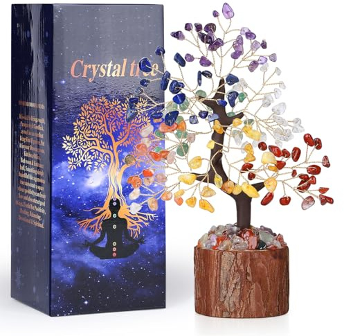 GUJOXILA Chakra Kristallbaum Edelsteine Baum Edelsteinkristall Geldbaum | Deko Heilsteine Kristalle Lebensbaum Spirituell Geschenke für Frauen Esoterik Feng Shui Deko Bonsai Baum