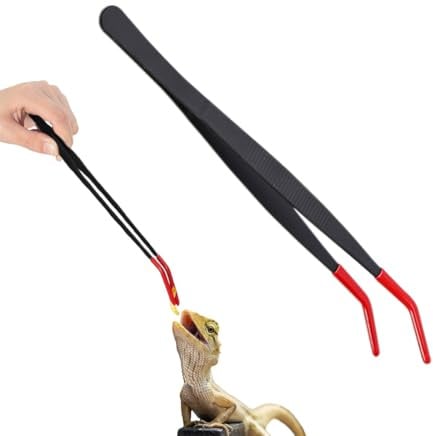 DOKRIN 1 Stück Reptilien-Fütterungszange, 25 cm lange Pinzette, Reptilien-Fütterungspinzette mit Gummispitzen, Mehrzweck-Set aus geraden und gebogenen Pinzetten für Wasserpflanzen, Reptilien