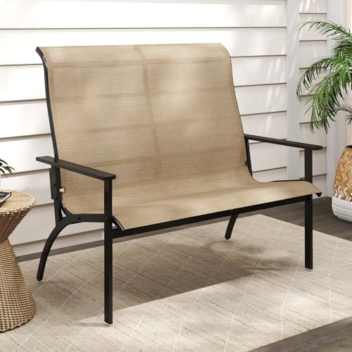 GIANTEX Gartenbank wetterfest, Sitzbank Outdoor für 2 Personen, Balkonbank Terrassenbank mit hoher Rückenlehne & Armlehnen, Verandabank Bank Outdoor bis 400 kg belastbar, 120 x 81 x 106 cm, Braun