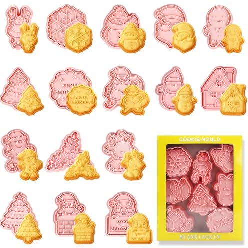 Stampini per Biscotti di Natale 16 PCS Forme per Biscotti di Natale Stampini per Biscotti, 3D con Timbro Forme per Tagliare Biscotti e Biscotti Modellazione