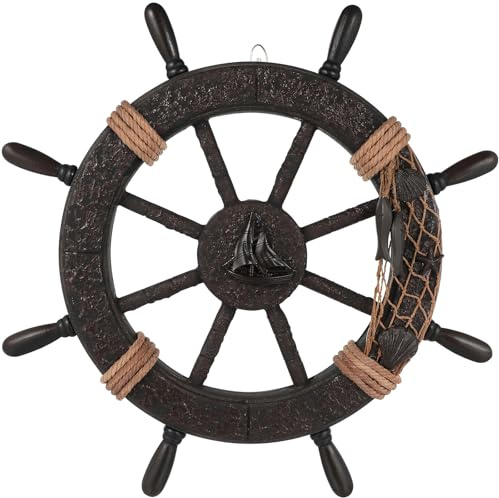 SAFIGLE Mediterranes Bootssteuerrad aus Holz – Wanddekoration im Strand-stil