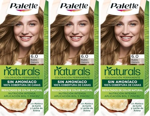 Schwarzkopf Palette Naturals Color Creme - Tono 6 cabello Rubio Oscuro - Coloración Permanente – Óptima cobertura de canas – Colores naturales (Paquete de 3)