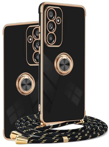HomiTunky Coque pour Google Pixel 6A avec Rotatif Anneau Support, Cover Transparente Silicone TPU Bumper Etui Housse avec Cordon Réglable Téléphone Lanyard Case Collier,Noir