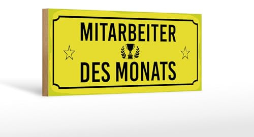Femer Holzschild Hinweis 27x10 cm Mitarbeiter des Monats gelbes Deko Schild